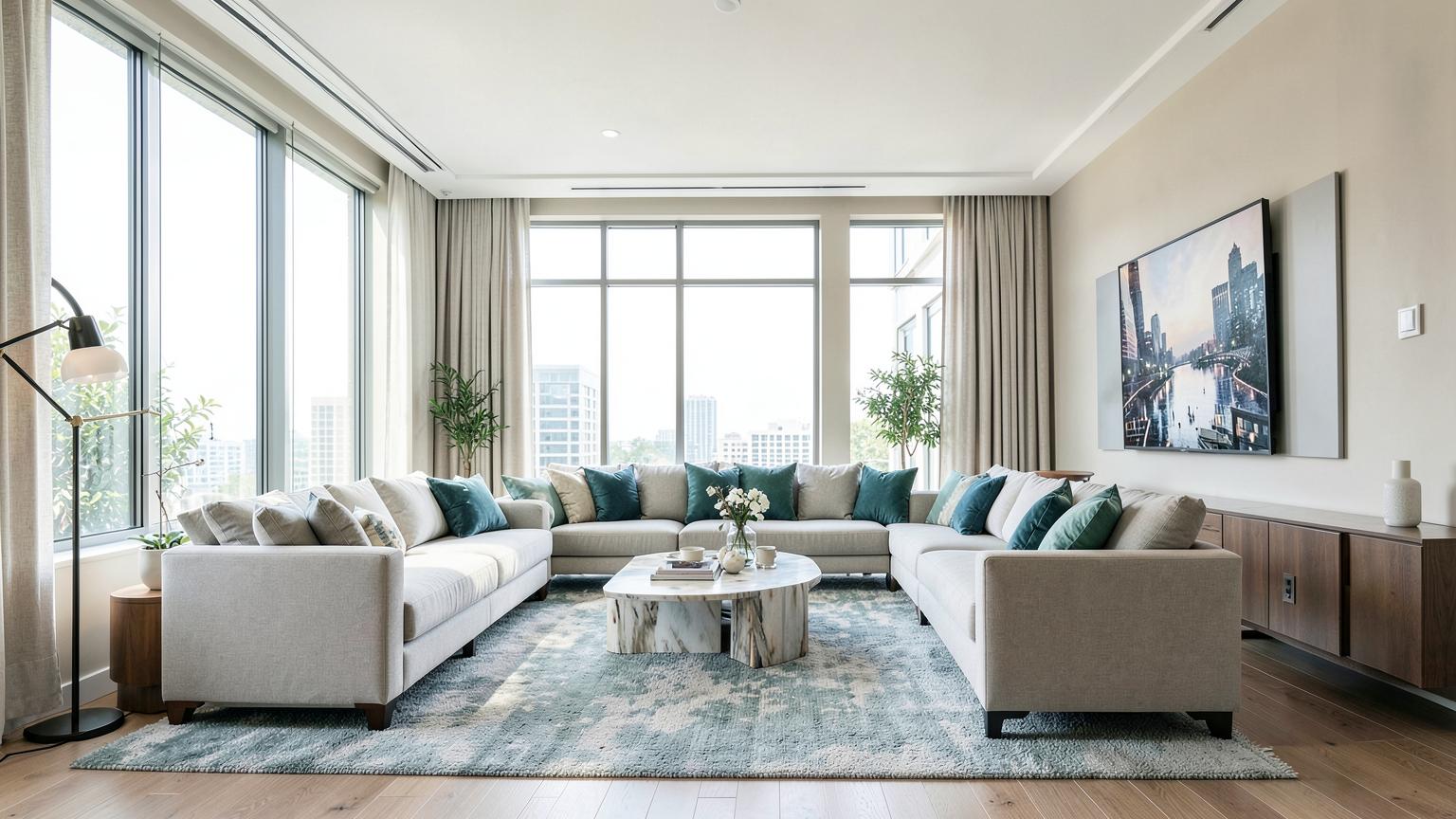 Representative professionally staged short-term rental living room